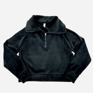 Kyodan Black Ribbed Velour Quarter Zip Cropped Pullover P/S